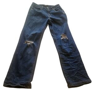 DKNY Jeans Womens 14 Blue Distressed Ripped Straight Leg Denim‎ Casual Trendy